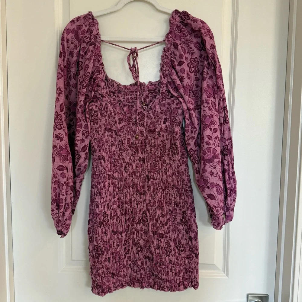 Free People Smock It To Me Mini Dress-Purple Floral